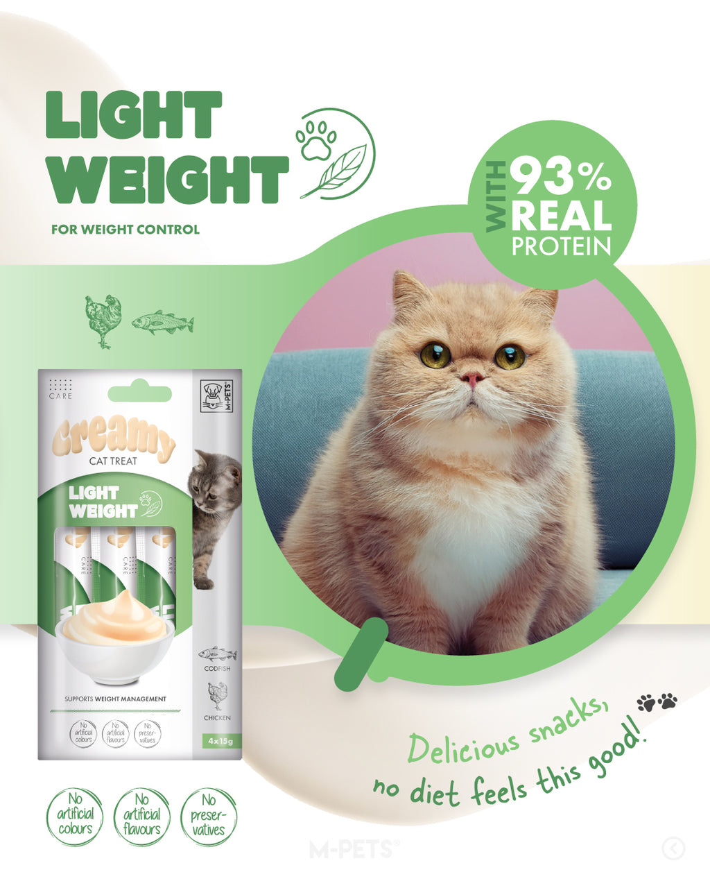 CREAMY with FUNCTIONS - Cat treat Light weight - Codfish & Chicken