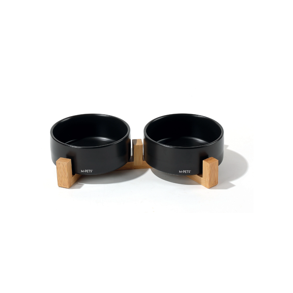 OPERA Ceramic Bowls with Bamboo Stand Black