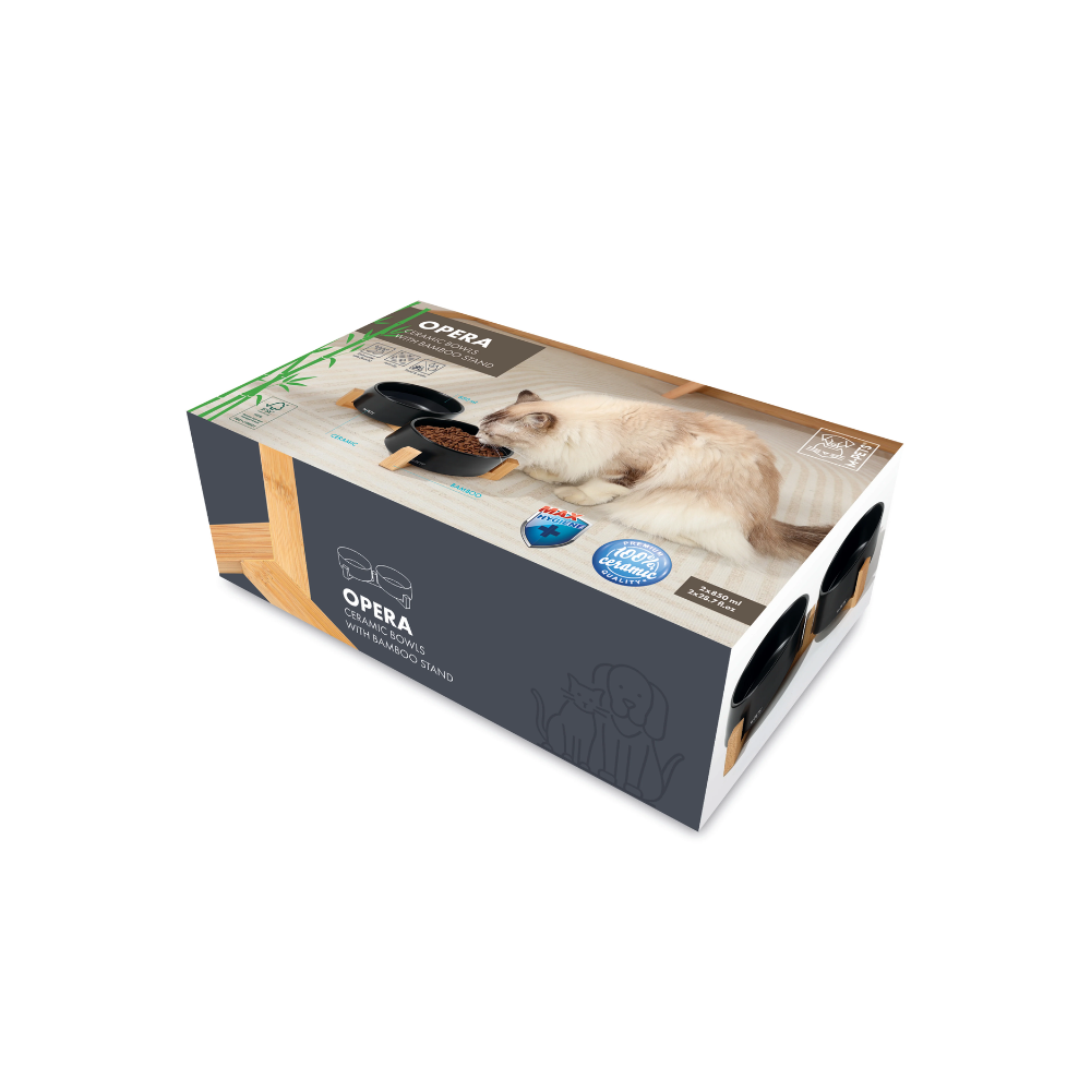 OPERA Ceramic Bowls with Bamboo Stand Black