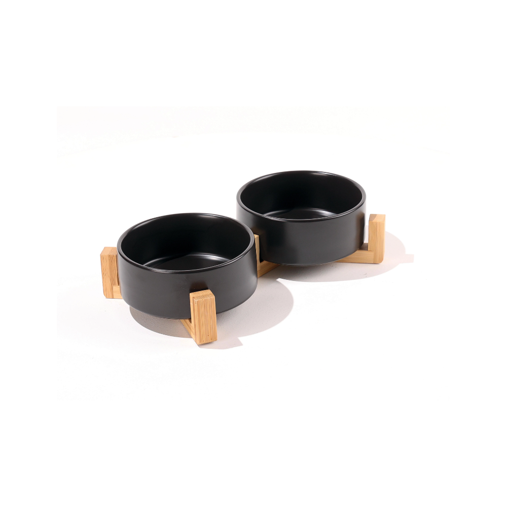 OPERA Ceramic Bowls with Bamboo Stand Black