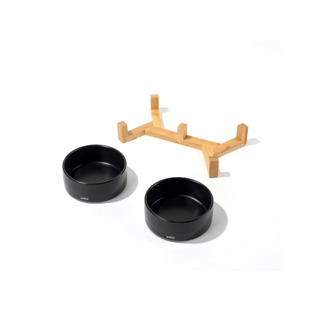 OPERA Ceramic Bowls with Bamboo Stand Black