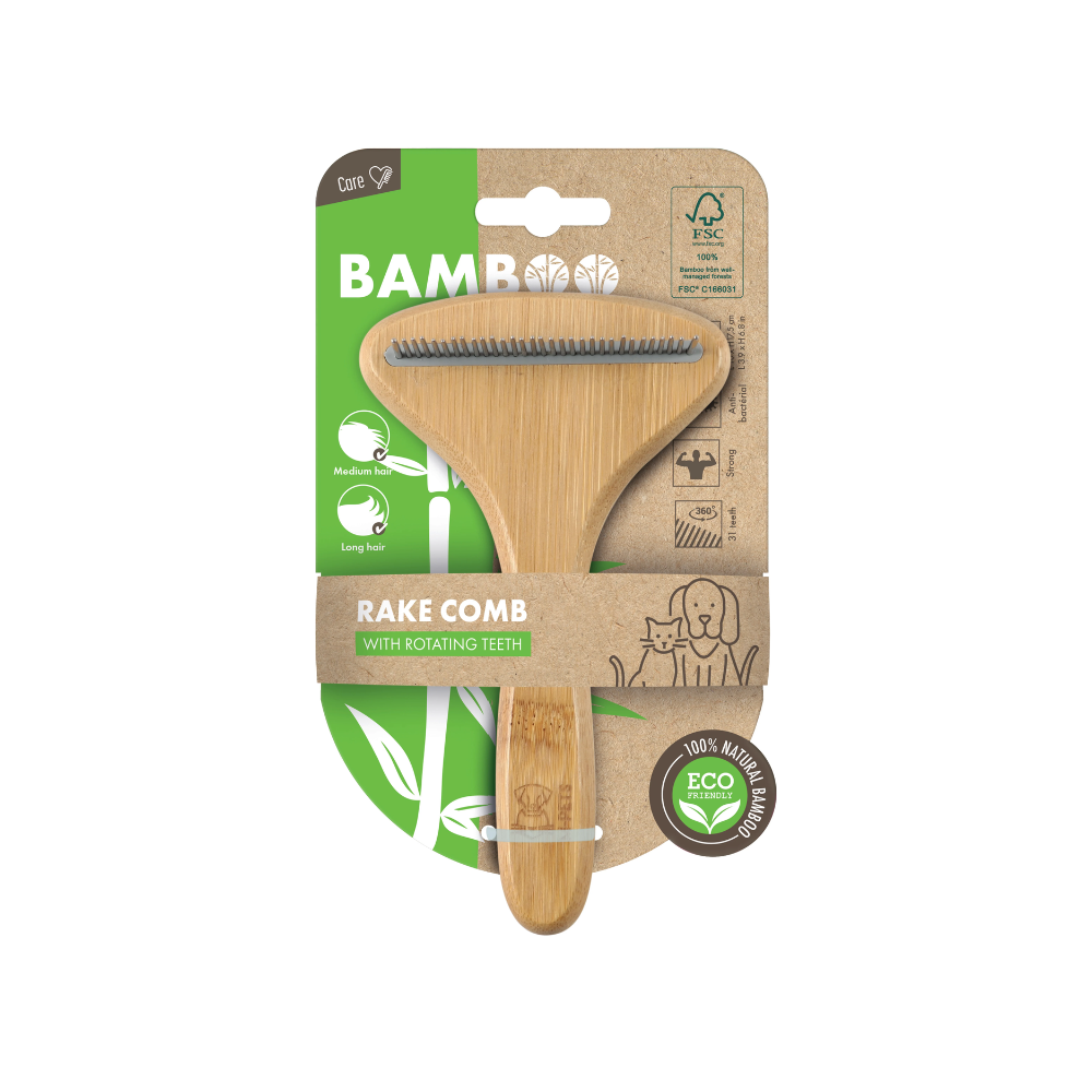 BAMBOO Rake Comb with Rotating Teeth - 31 teeth