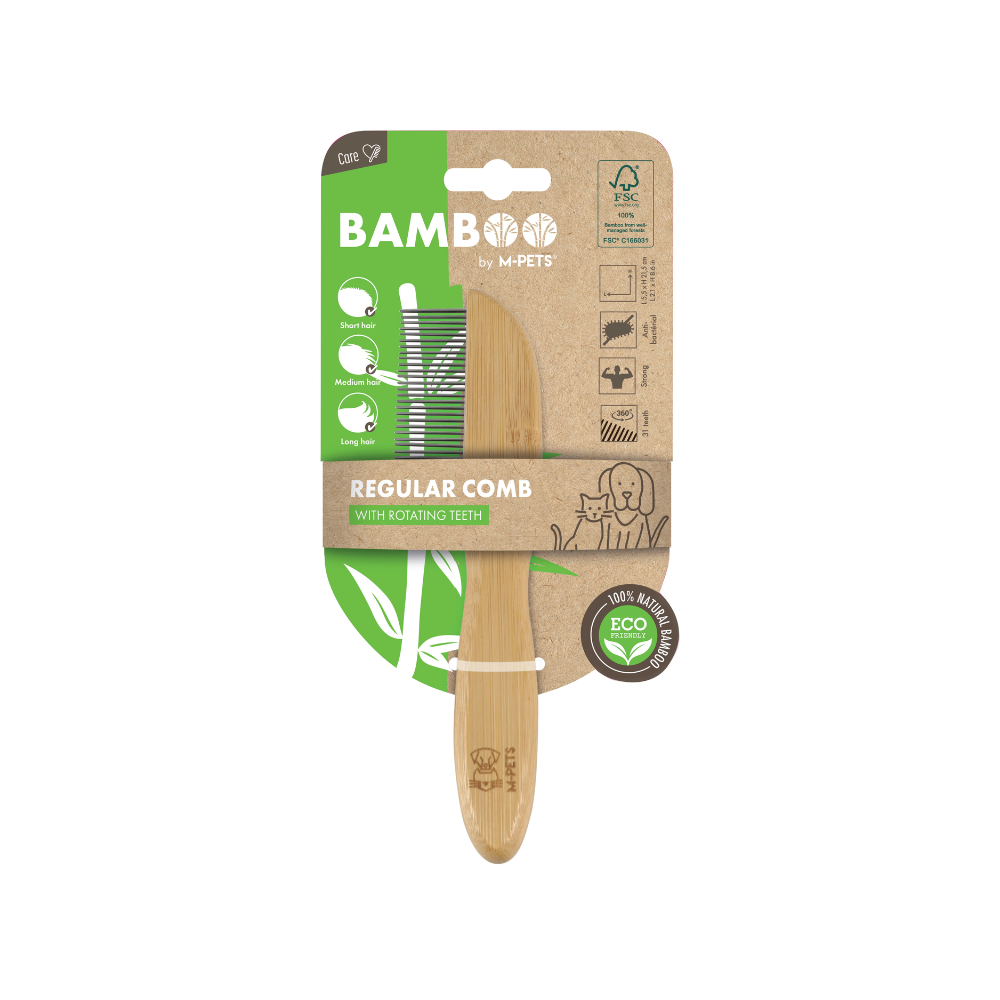 comb with spinning teeth BAMBOO Regular Comb with Rotating Teeth