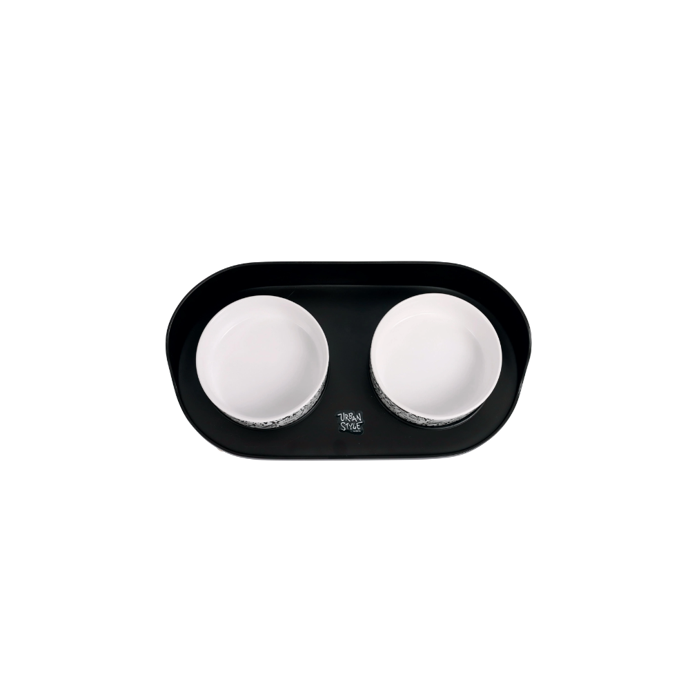ALTITUDE URBAN STYLE Double Raised Pet Bowl Black&White