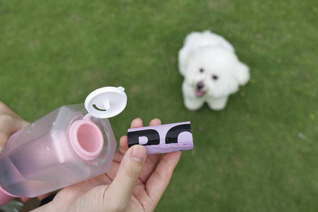 ON THE ROAD Dog water bottle 600 ml - 3 in 1 - Pink bloom