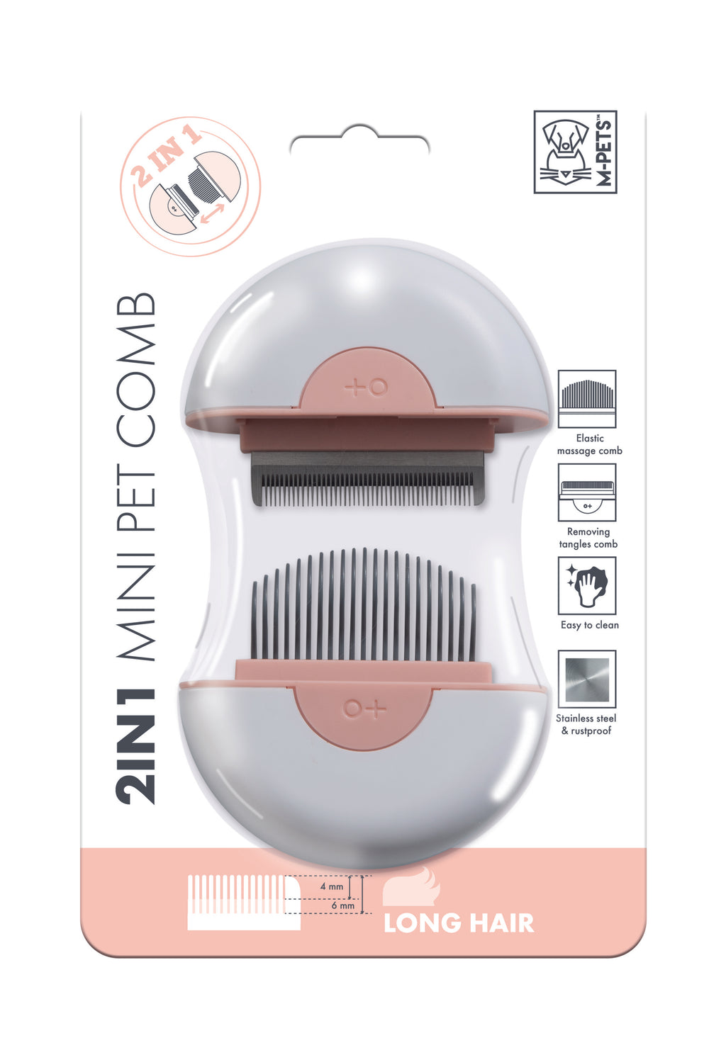 2 in 1 Mini Pet Comb for long hair - Pink