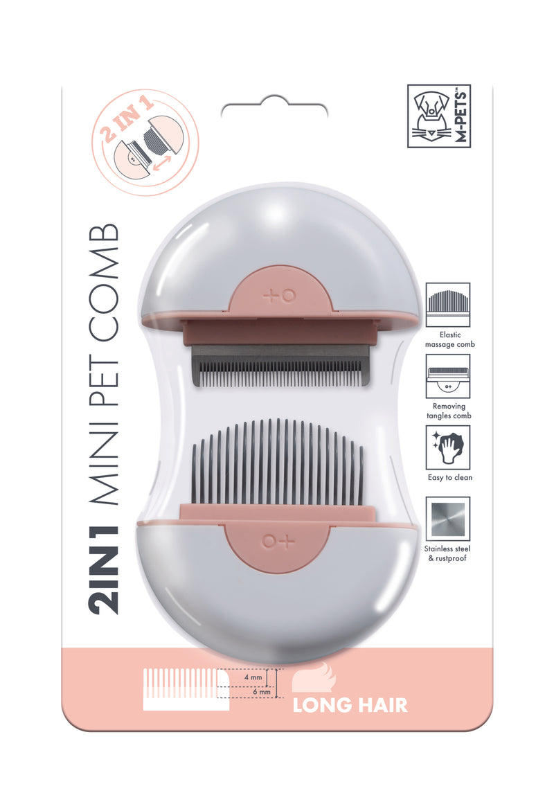 Mini peigne 2 en 1 pour animaux de compagnie pour poils longs - Rose