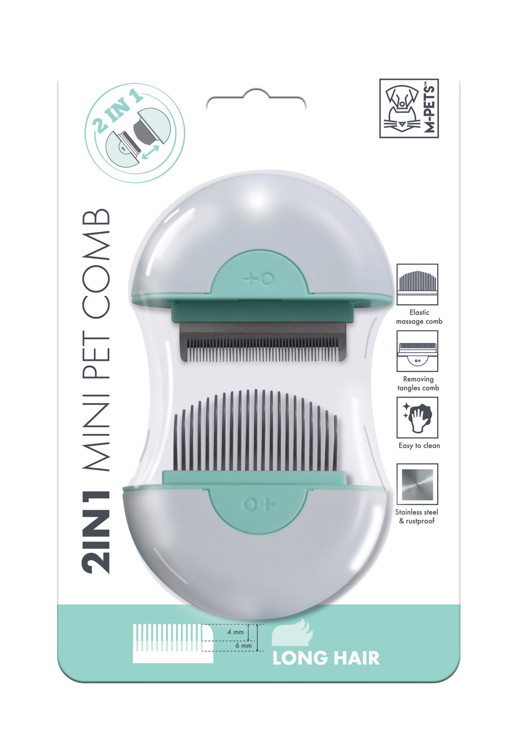 2 in 1 Mini Pet Comb for long hair - Green