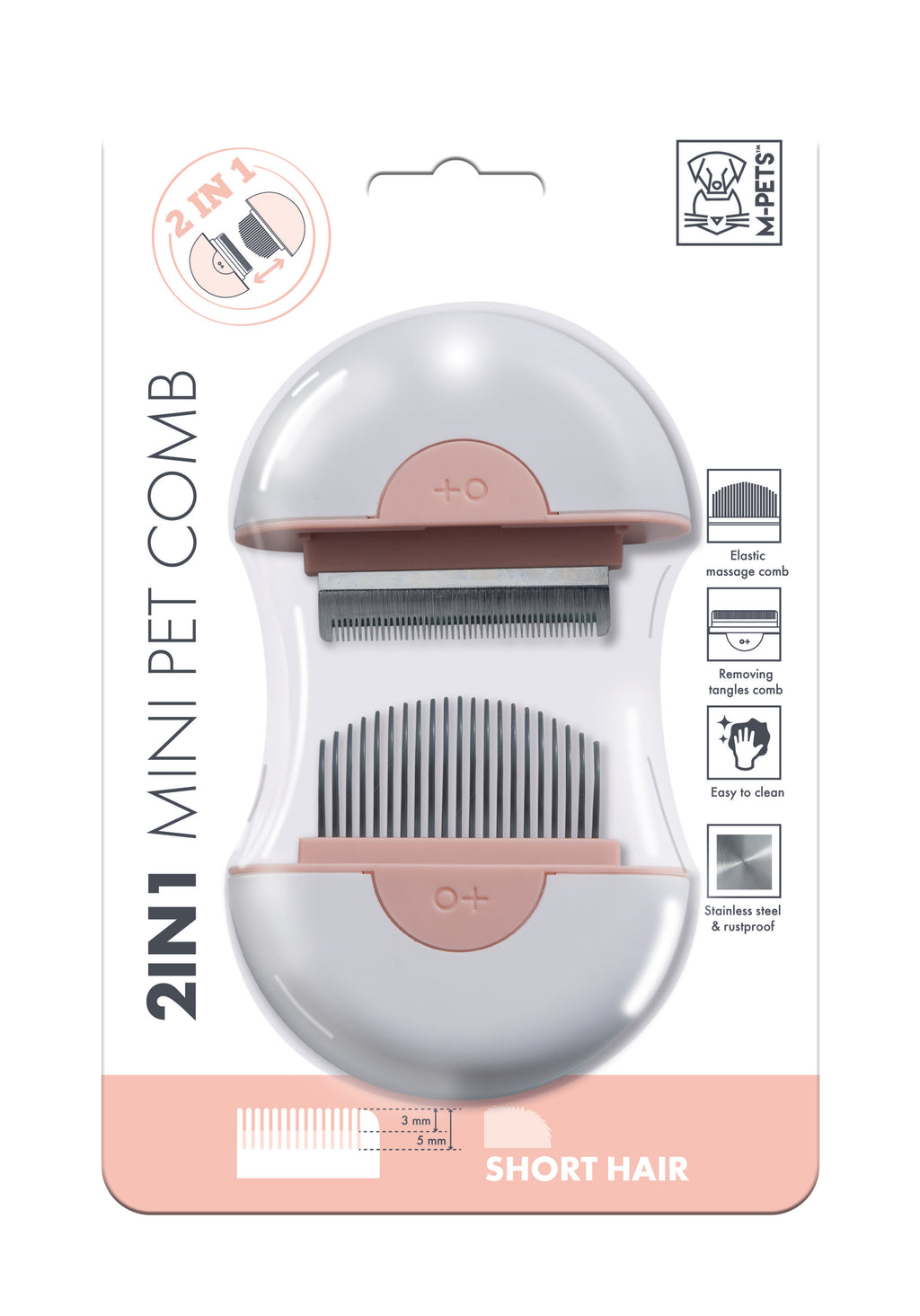 2 in 1 Mini Pet Comb for short hair - Pink