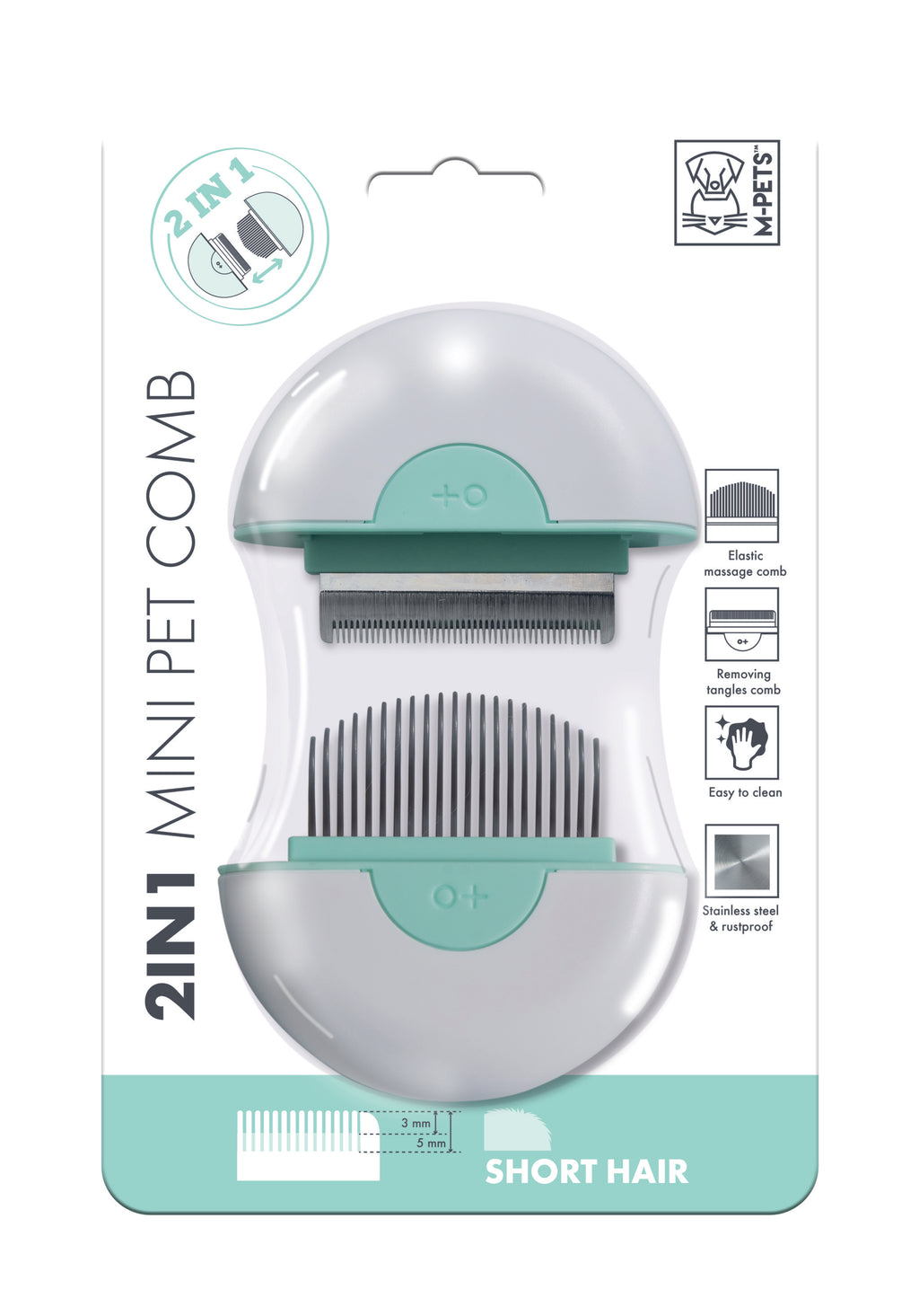 2 in 1 Mini Pet Comb for short hair - Green