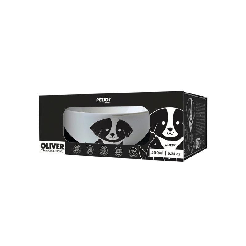 PETJOY Furry Feast Ceramic Bowl Oliver - Black & White