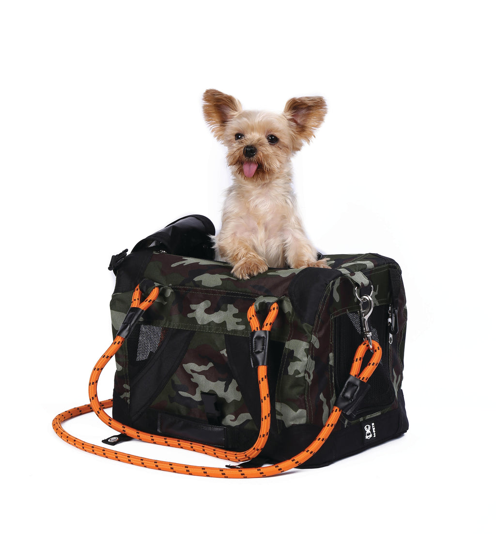 REMIX Travel Carrier 2 in 1 with Leash-Shoulder Belt - Camouflage & Orange