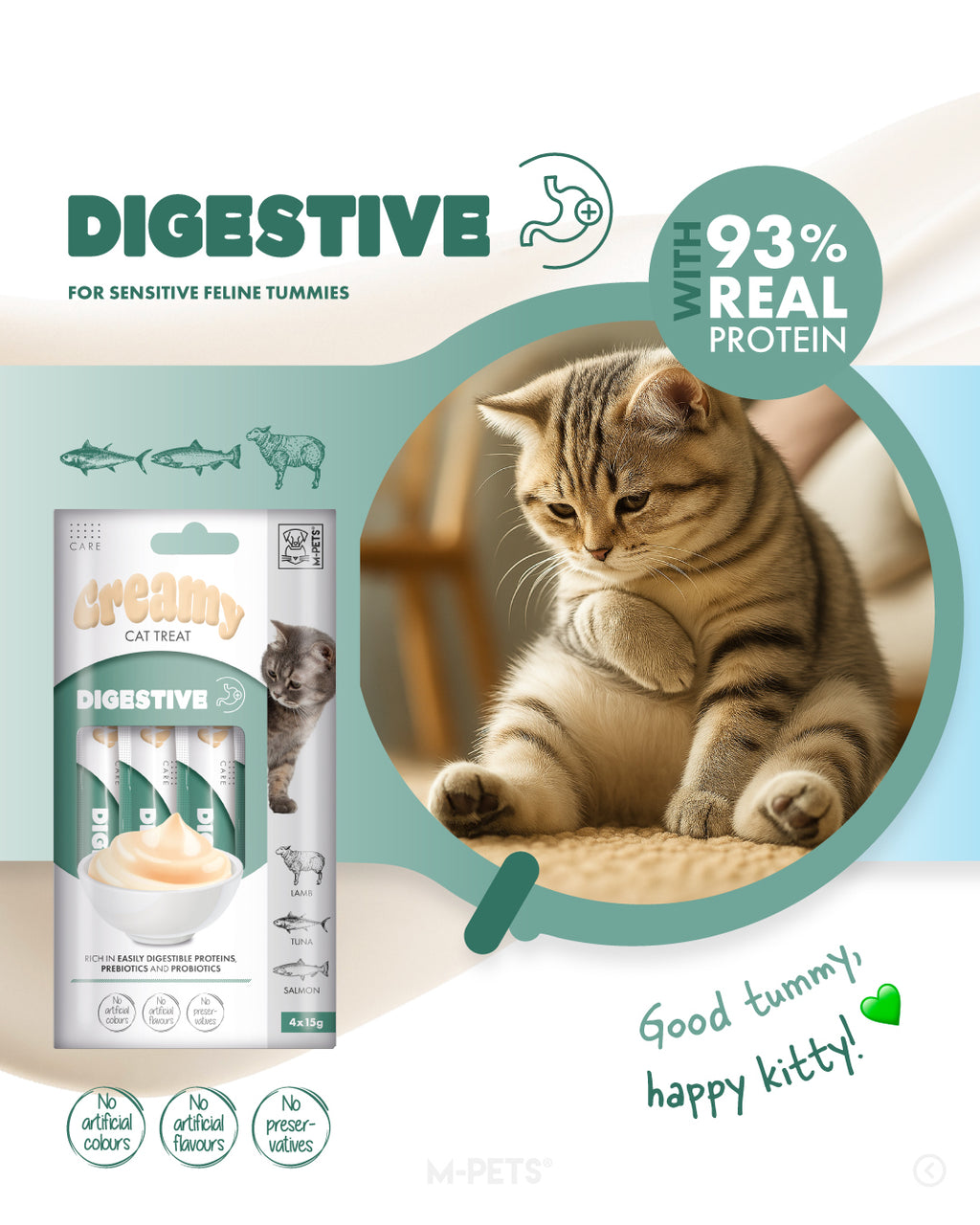 CREAMY with FUNCTIONS -  Cat treat Digestive - Lamb & Tuna & Salmon