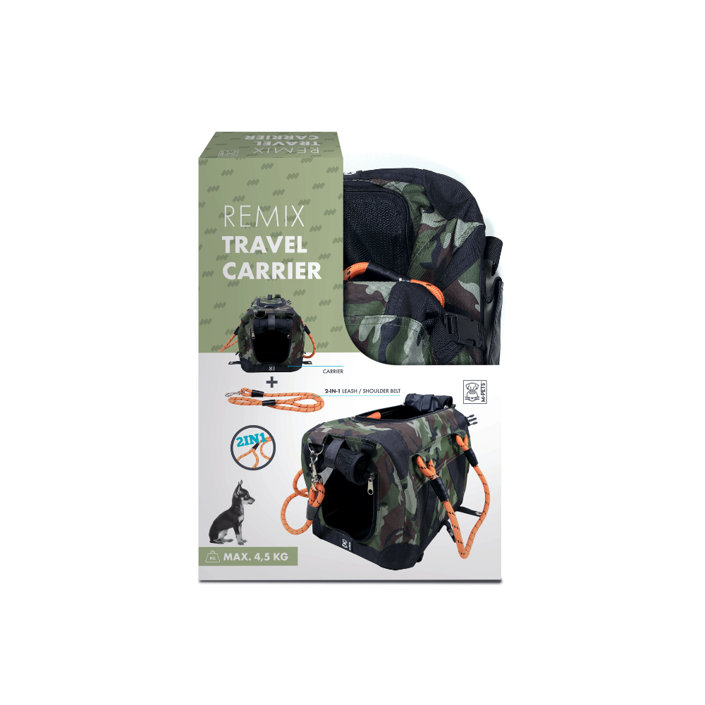 REMIX Travel Carrier 2 in 1 with Leash-Shoulder Belt - Camouflage & Orange