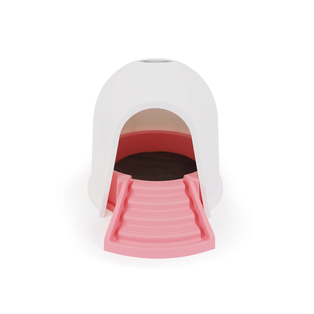 IGLOO Cat Litter Box & Cat house- 2 in 1 - White & Pink