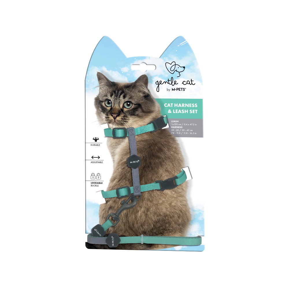 GENTLE CAT Harness Leash Set Jade Green