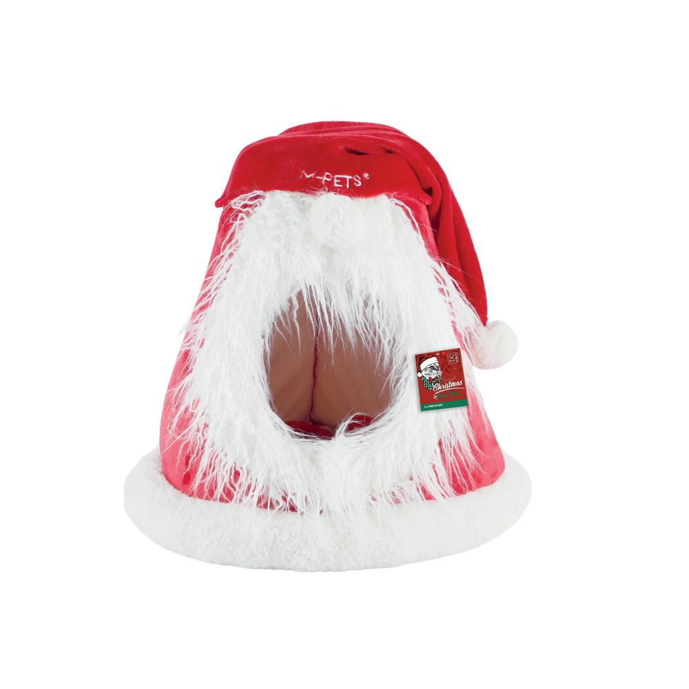 Coussin de Noël pour chat avec chapeau de fête rouge