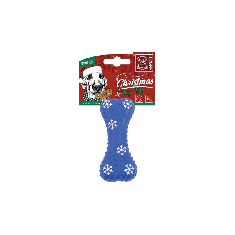 Jouet de Noël pour chien - Os de neige bleu 14 cm