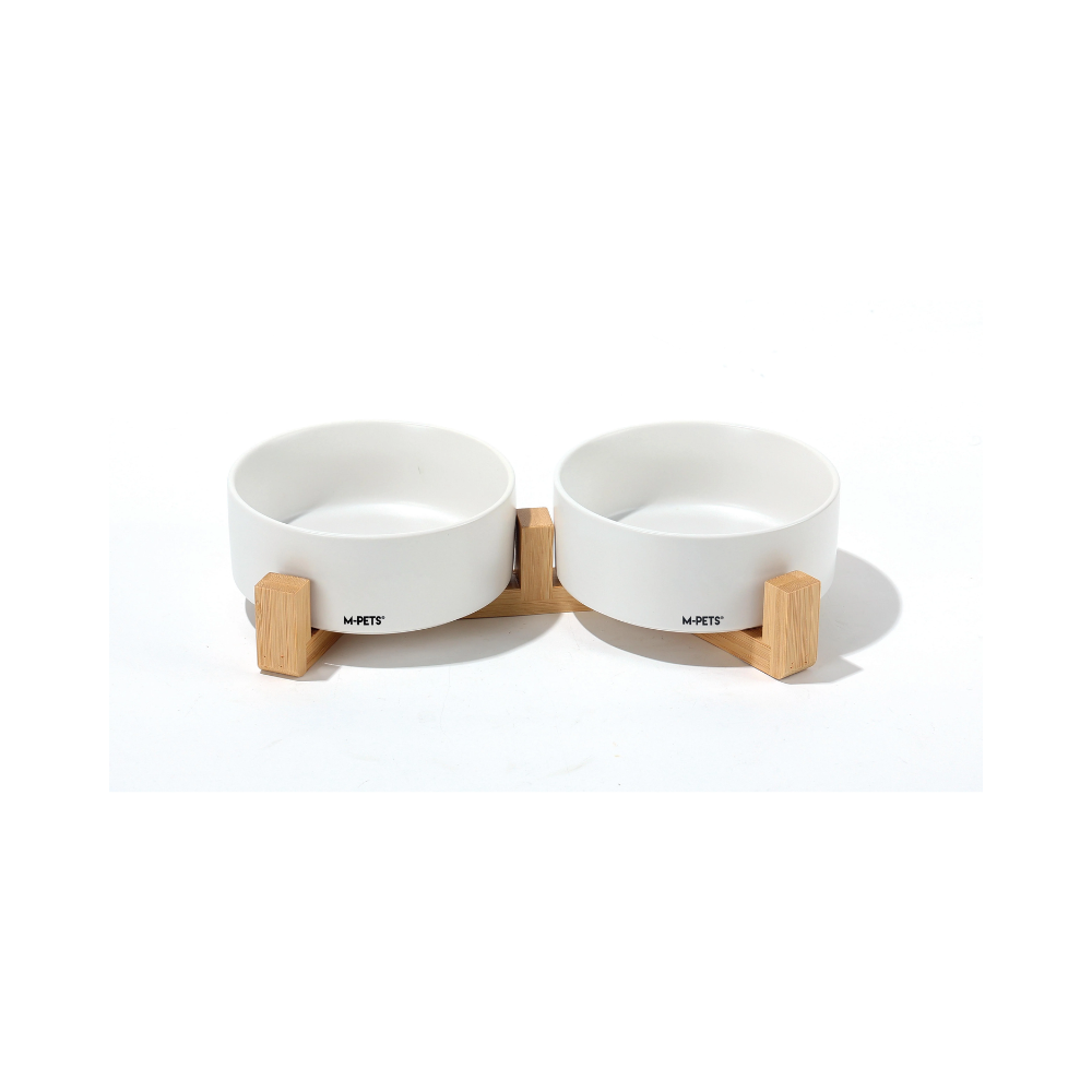 OPERA Ceramic Bowls with Bamboo Stand White