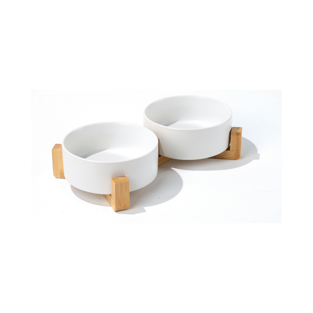 OPERA Ceramic Bowls with Bamboo Stand White