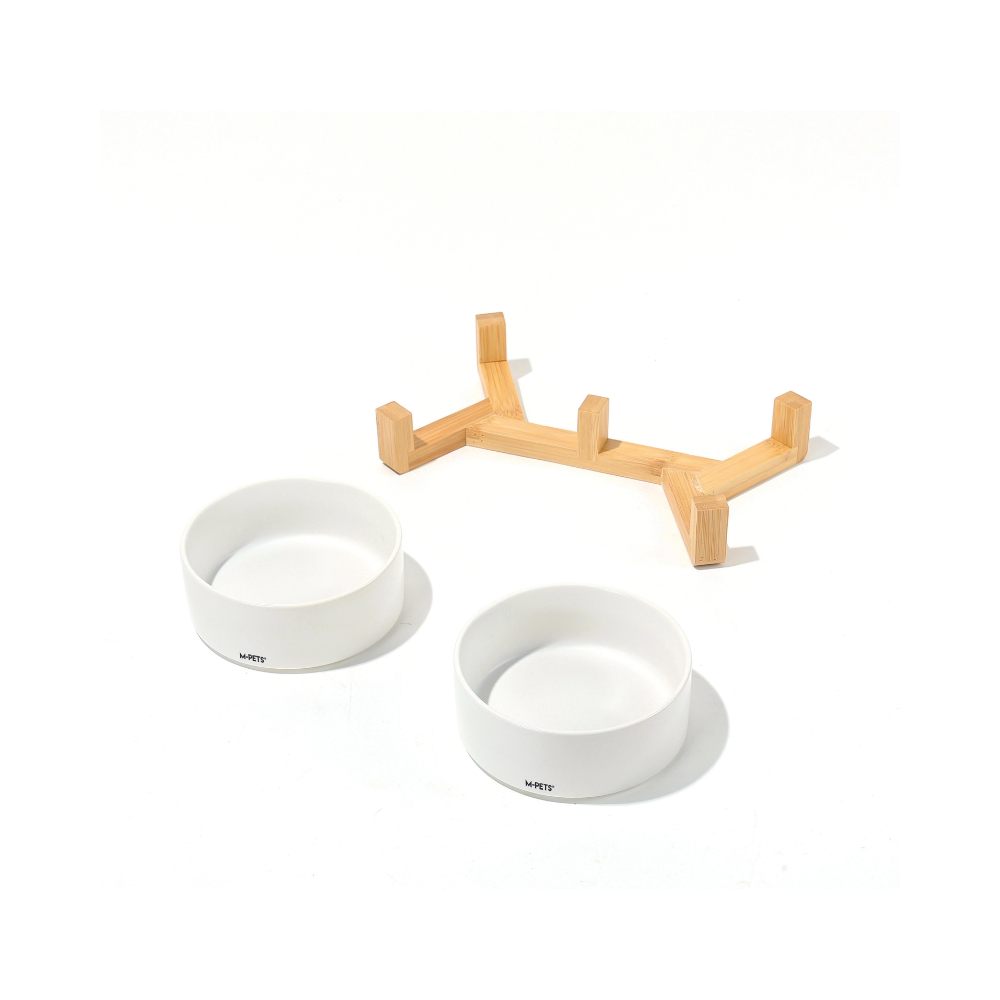 OPERA Ceramic Bowls with Bamboo Stand White