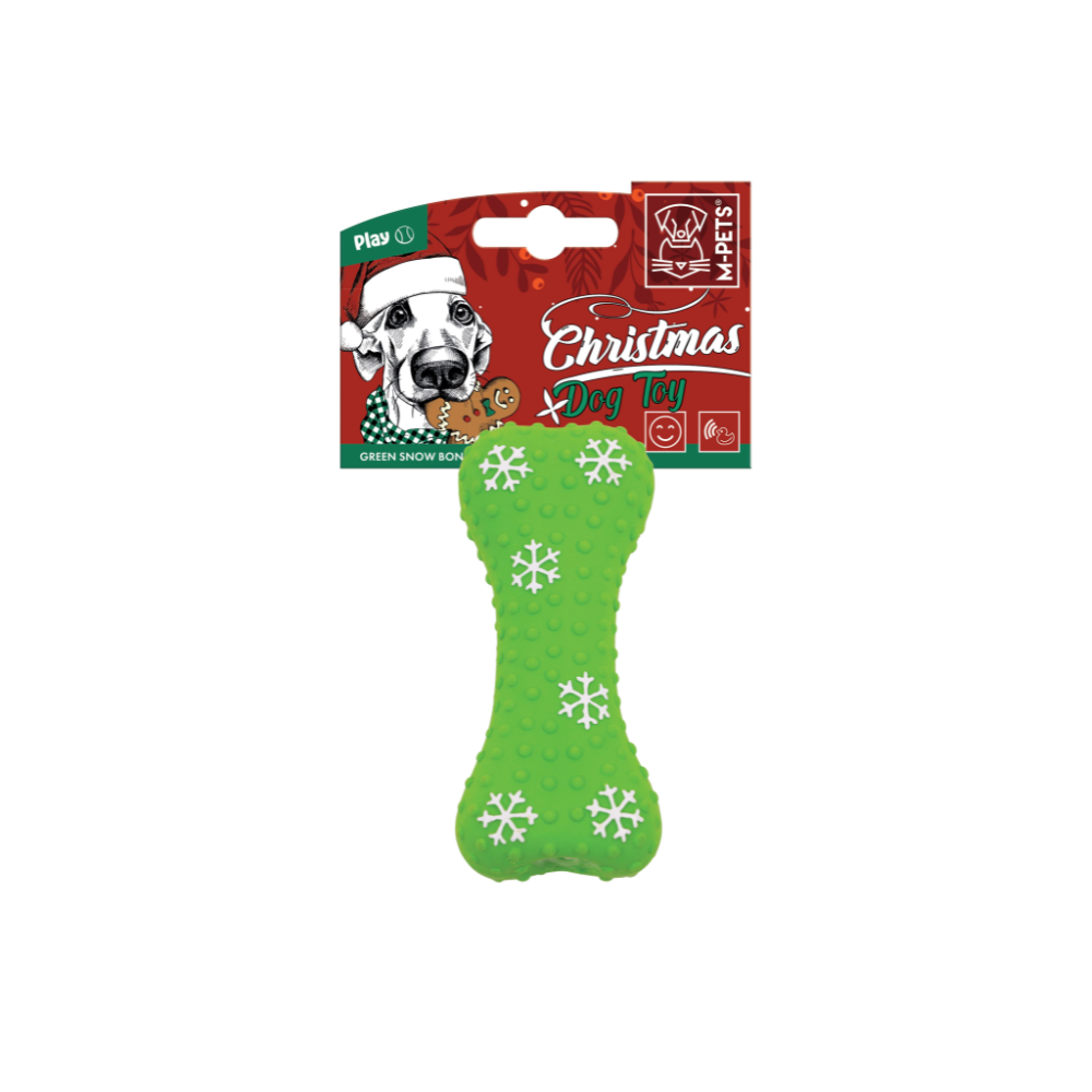 Jouet de Noël pour chien - Os de neige vert 14 cm