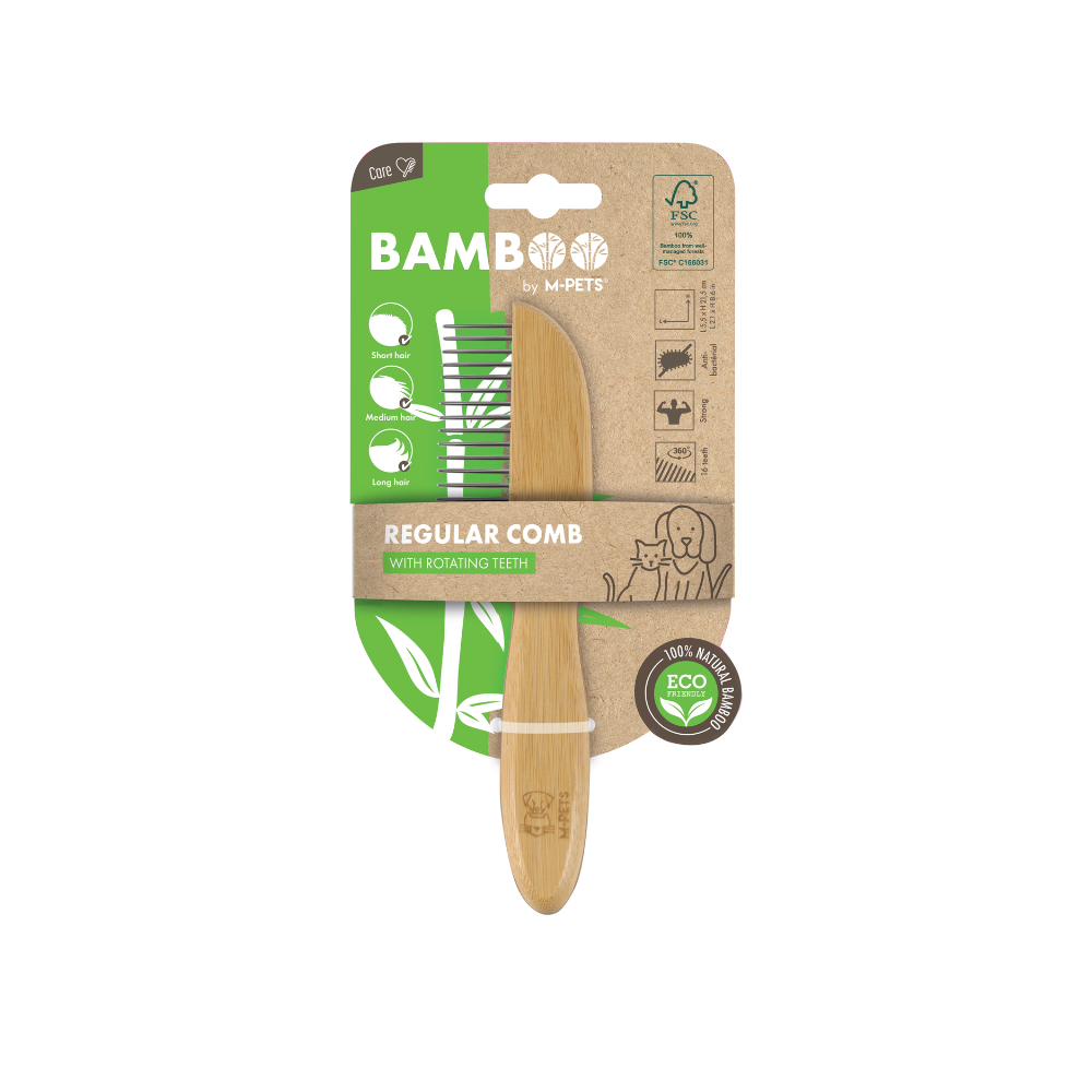 BAMBOO Regular Comb with Rotating Teeth - 16 teeth