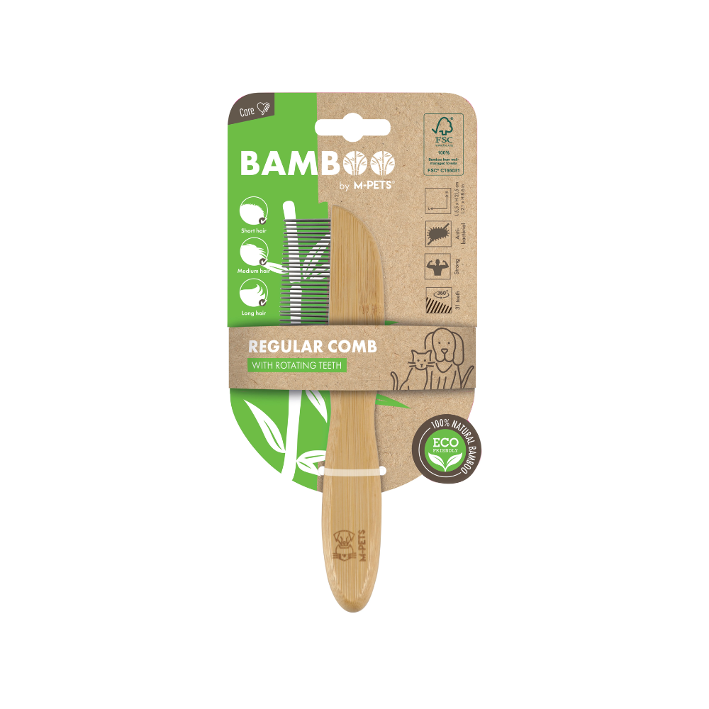 BAMBOO Regular Comb with Rotating Teeth - 31  teeth