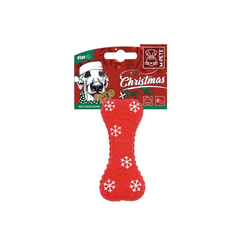 Jouet de Noël pour chien - Os de neige rouge 14 cm