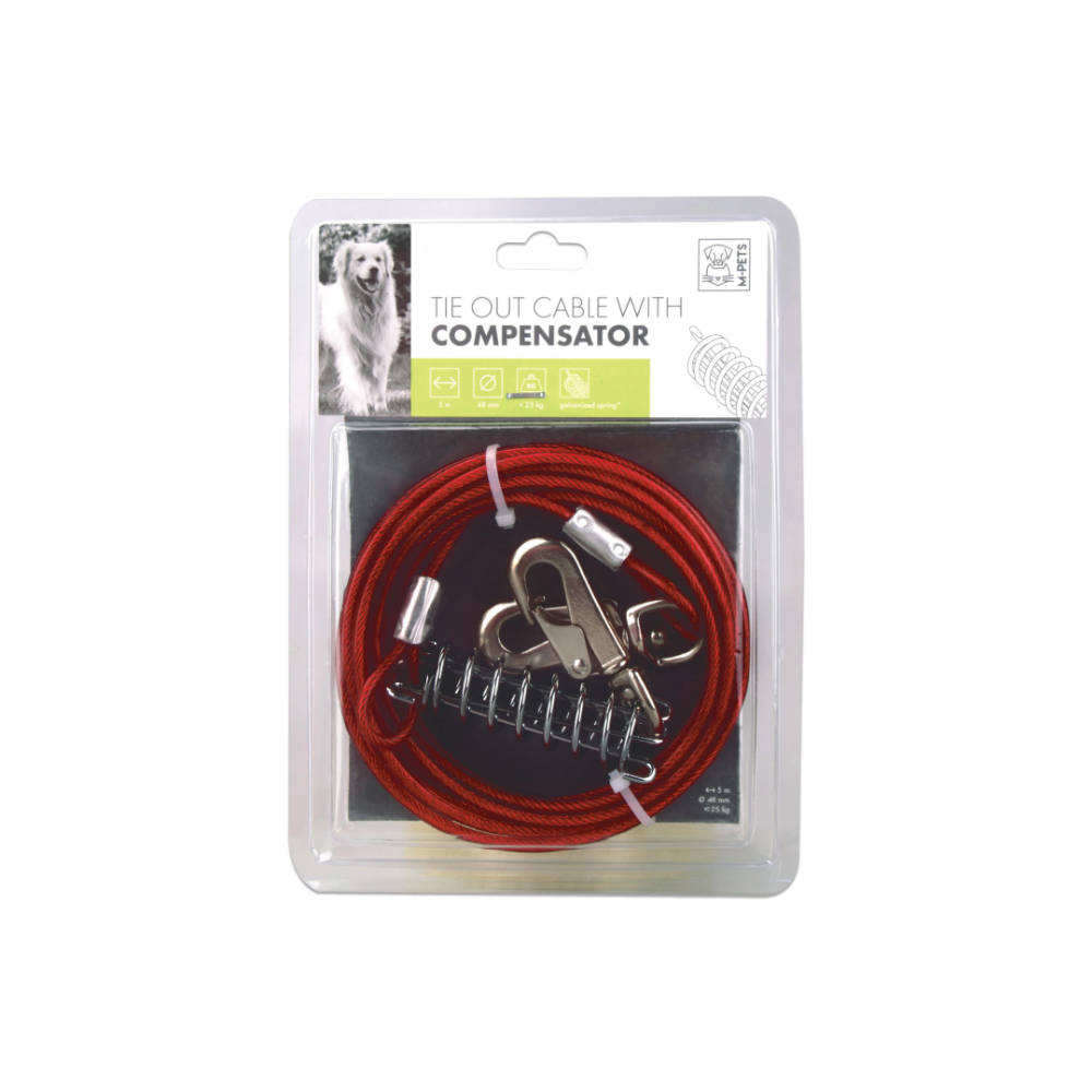 Tie out cable with COMPENSATOR