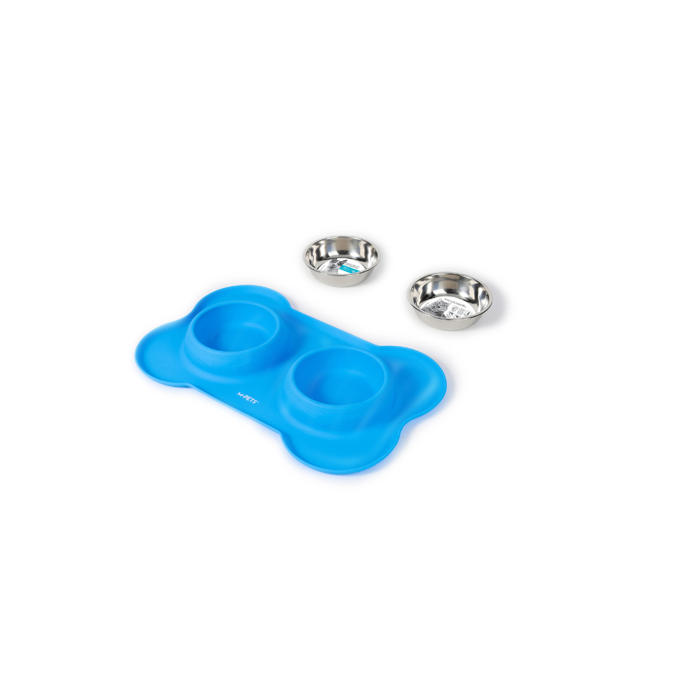 DUET Stainless Steel Bowls With Silicone Mat - Blue