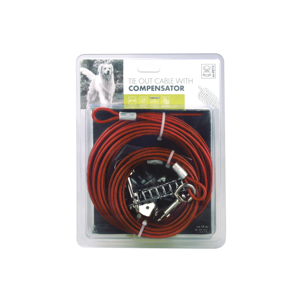 Tie out cable with COMPENSATOR