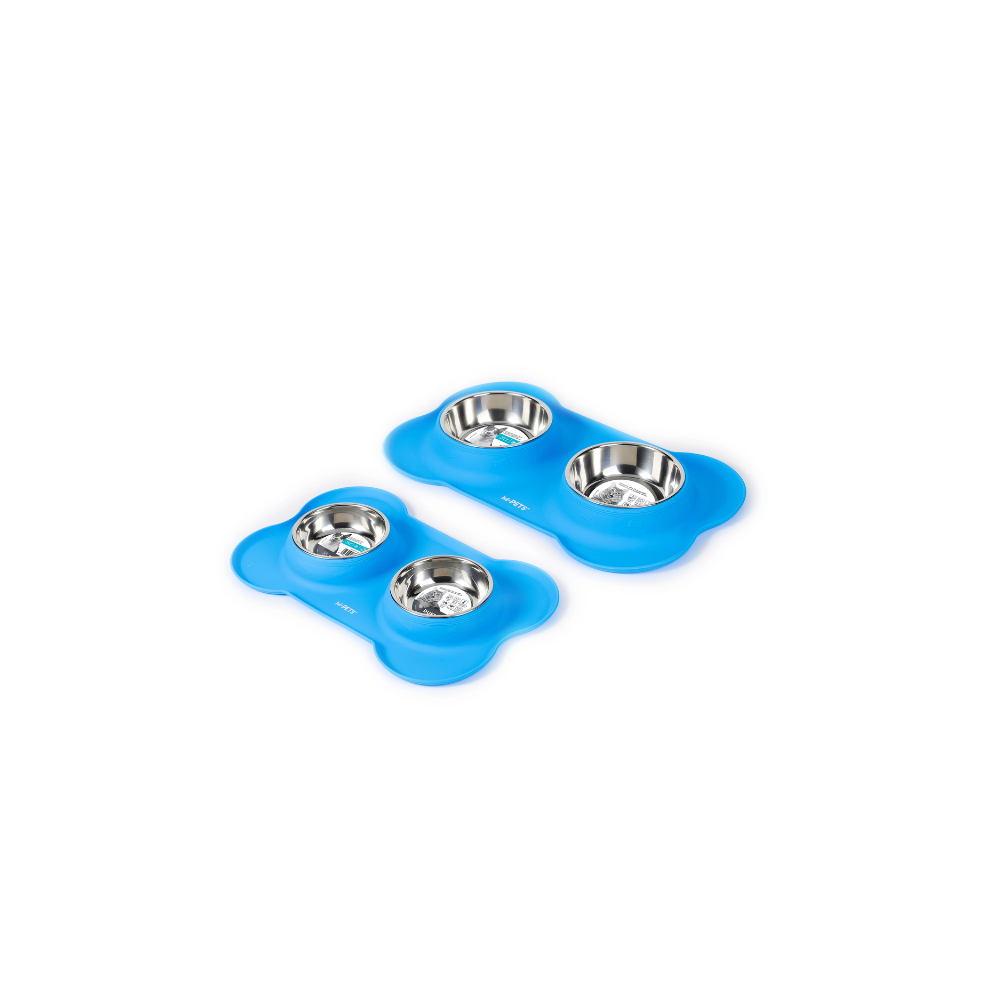 DUET Stainless Steel Bowls With Silicone Mat - Blue