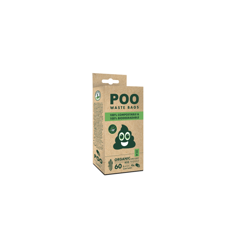 Borse per rifiuti di cane POO - 100% compostabili e biodegradabili (60 borse)