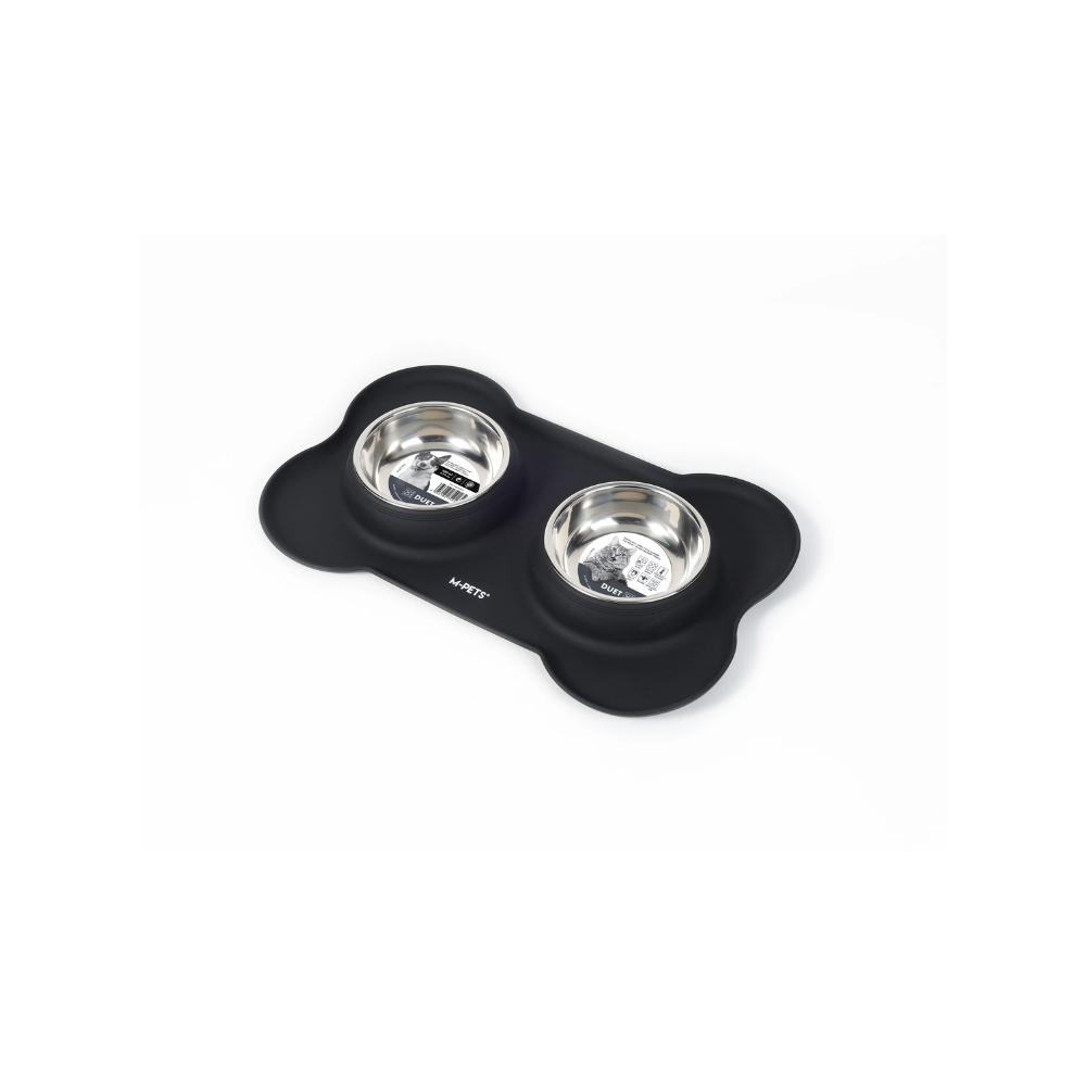 DUET Stainless Steel Bowls With Silicone Mat - Black