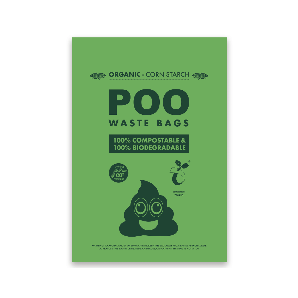 Borse per rifiuti di cane POO - 100% compostabili e biodegradabili (60 borse)