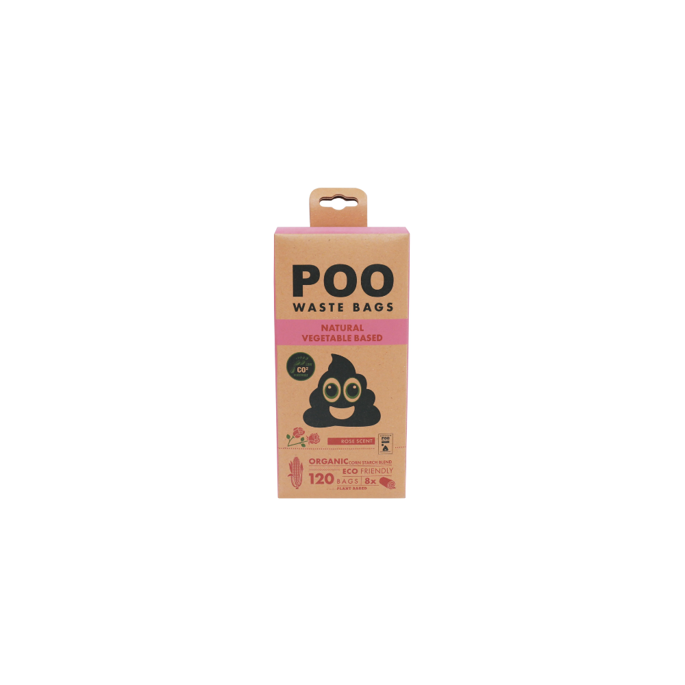 POO Dog Waste Bags - Vegetable Based - Rose Scented (120 bags)