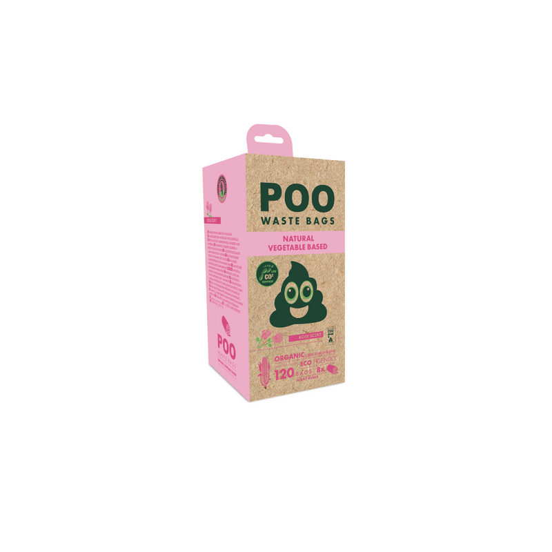 POO Dog Waste Bags - Vegetable Based - Rose Scented (120 bags)