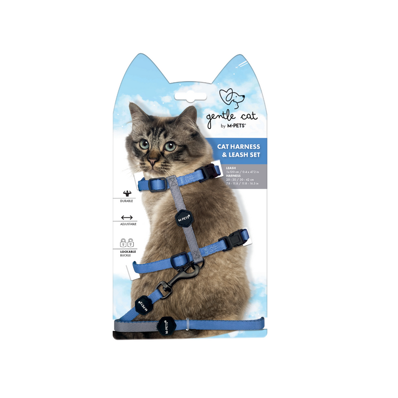 Ensemble harnais et laisse GENTLE CAT bleu azur