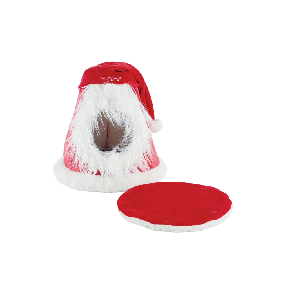 Coussin de Noël pour chat avec chapeau de fête rouge