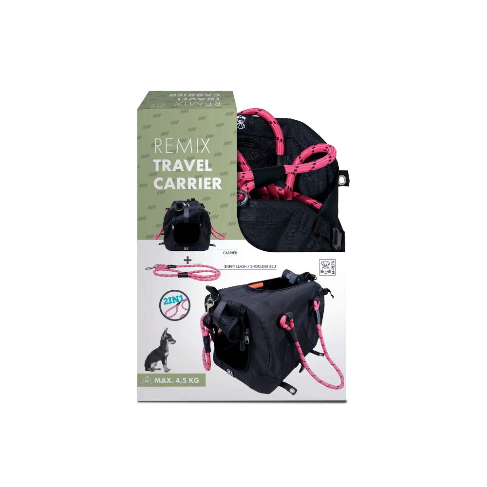 REMIX Travel Carrier 2 in 1 with Leash-Shoulder Belt - Black & Pink