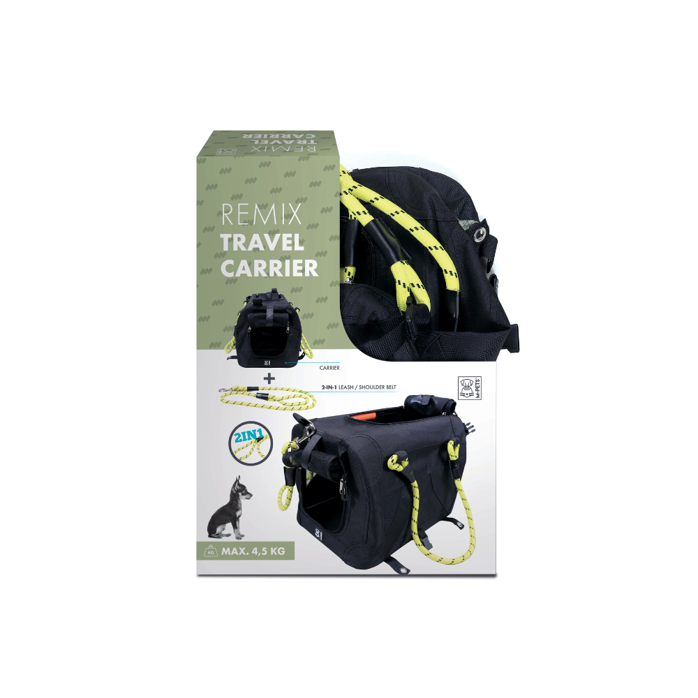 REMIX Travel Carrier 2 in 1 with Leash-Shoulder Belt - Black & Yellow