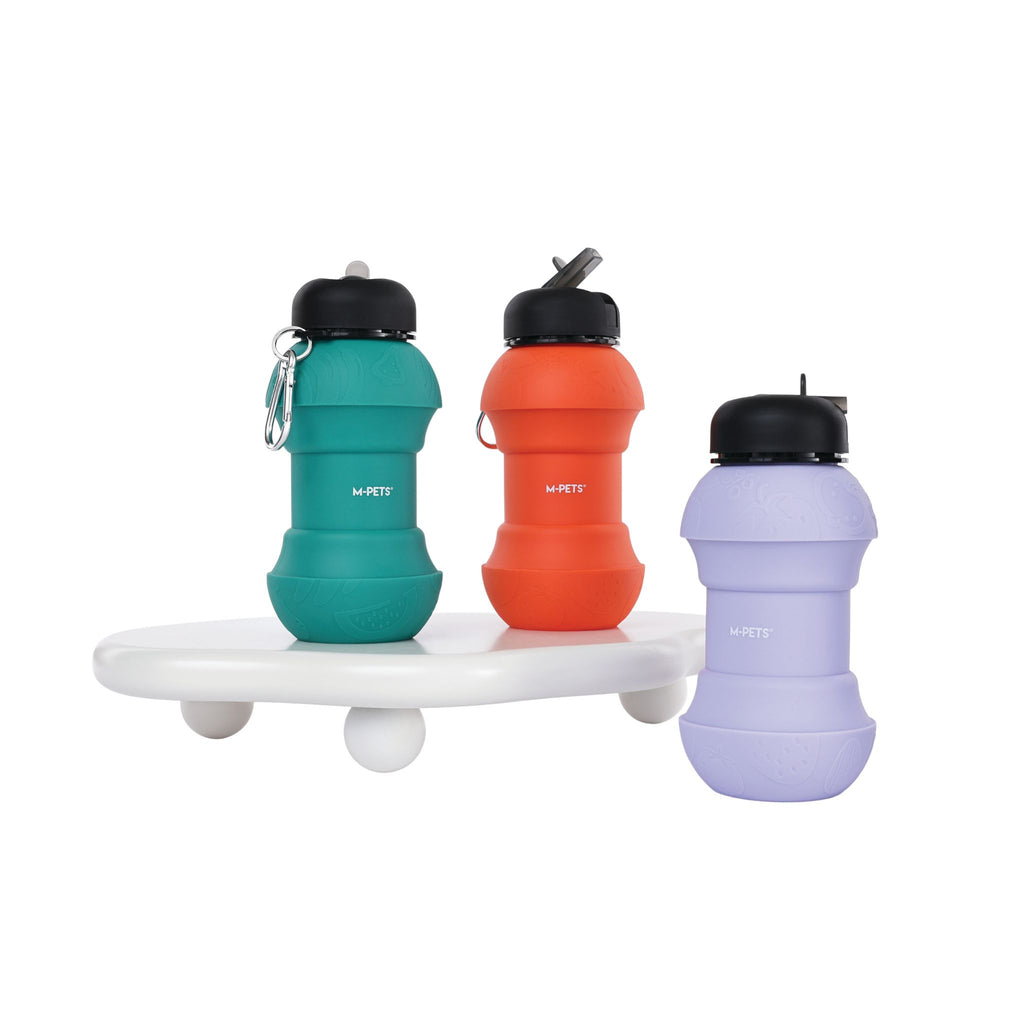 On the road Foldable dog water bottle 200ml-550ml 2 in 1 Turquoise Blue Color