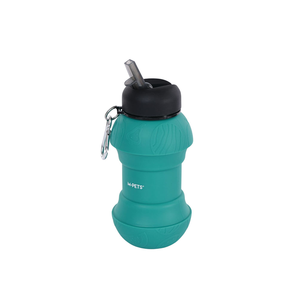 On the road Foldable dog water bottle 200ml-550ml 2 in 1 Turquoise Blue Color