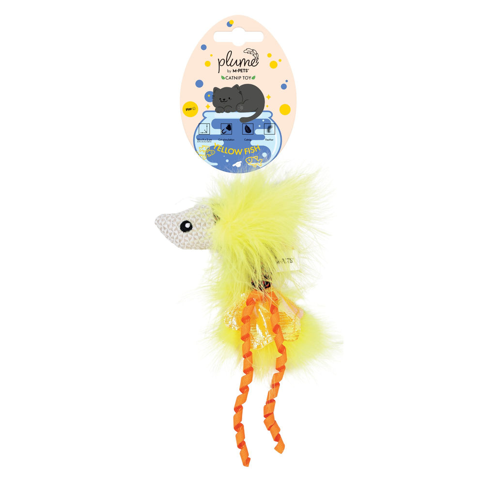 Plume catnip toy Yellow fish