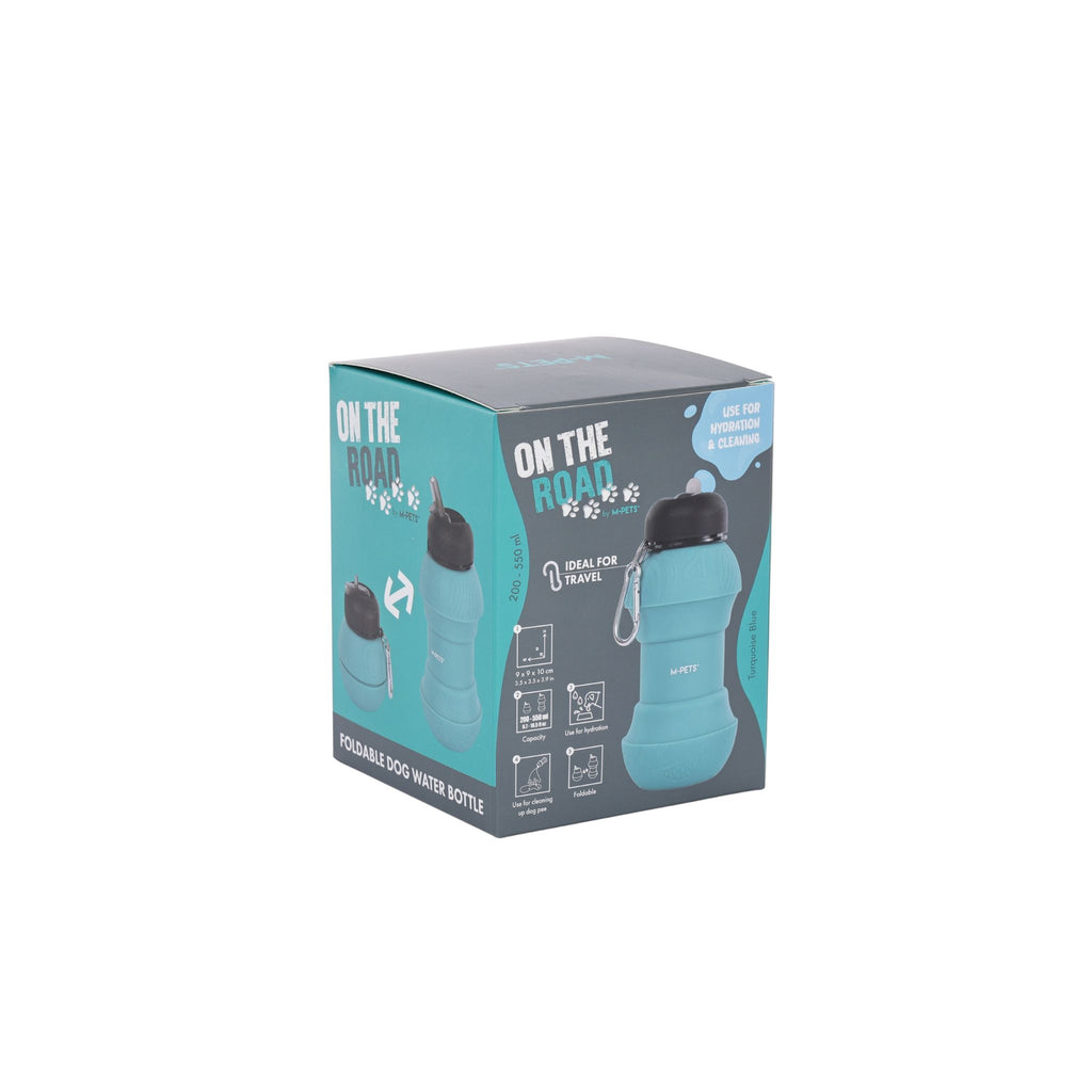 On the road Foldable dog water bottle 200ml-550ml 2 in 1 Turquoise Blue Color