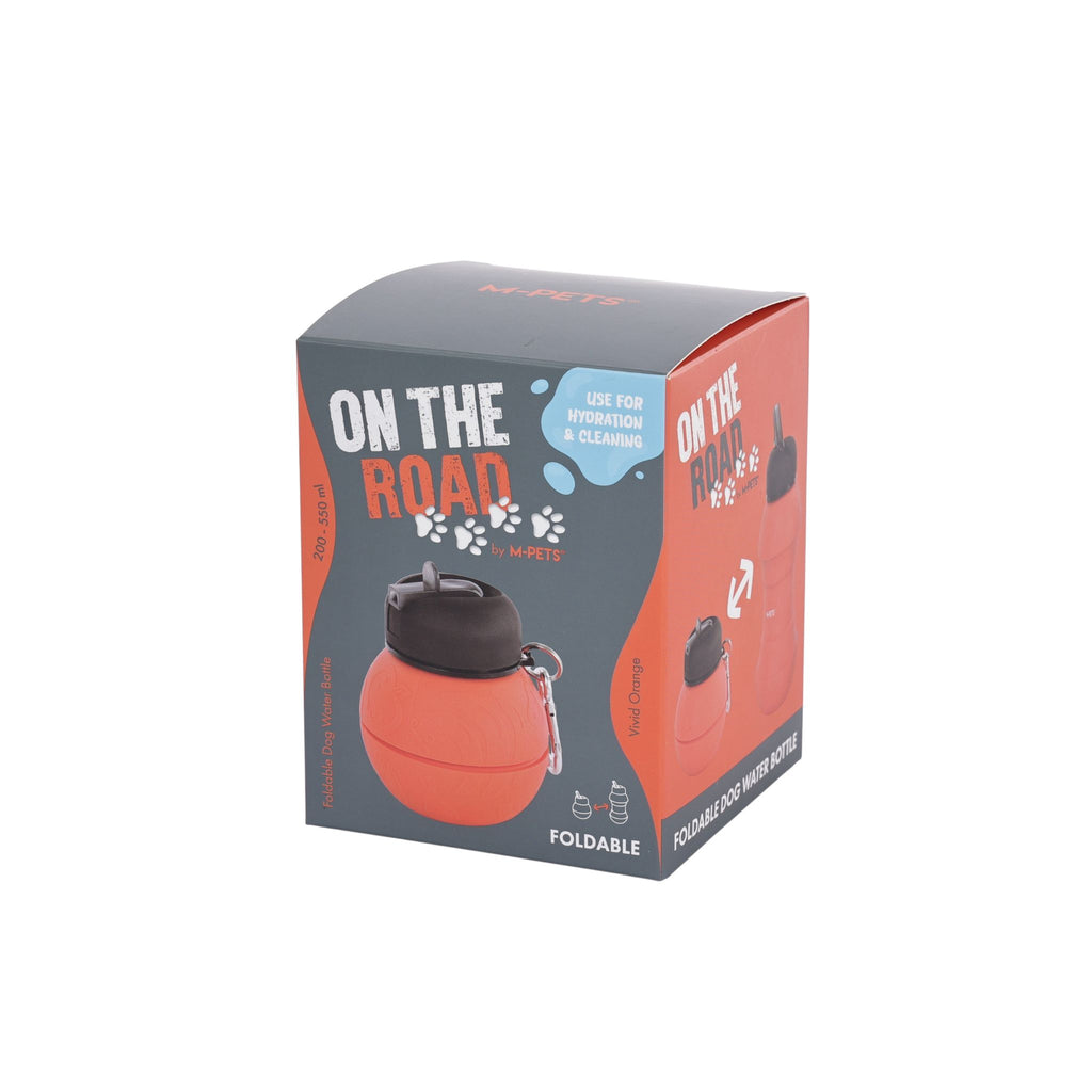 On the road Foldable dog water bottle 200ml-550ml 2 in 1 Vivid Orange Color