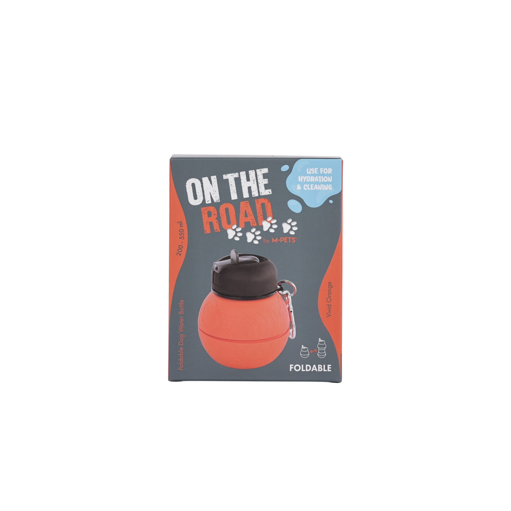 On the road Foldable dog water bottle 200ml-550ml 2 in 1 Vivid Orange Color