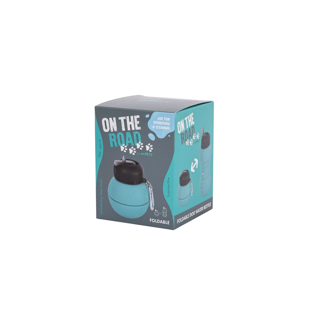 On the road Foldable dog water bottle 200ml-550ml 2 in 1 Turquoise Blue Color