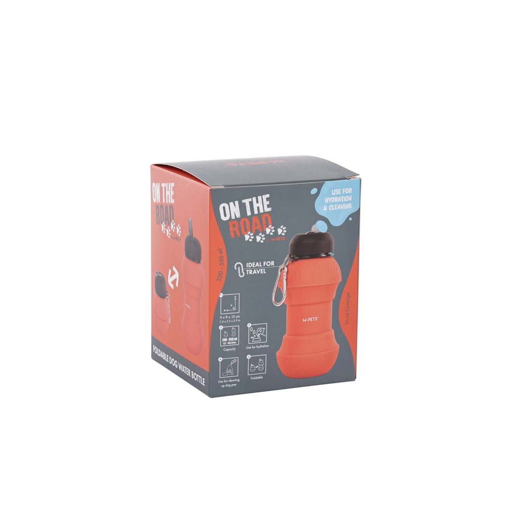 On the road Foldable dog water bottle 200ml-550ml 2 in 1 Vivid Orange Color